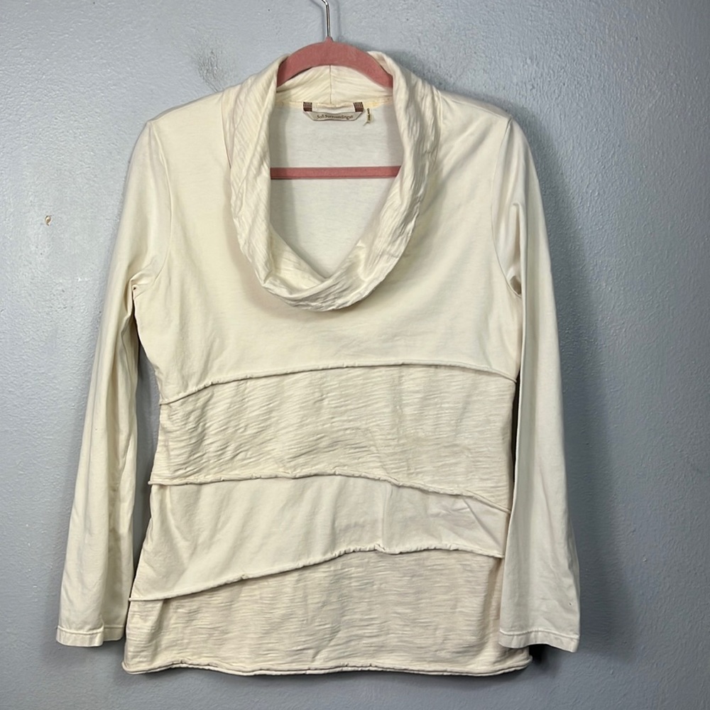 Soft Surroundings Cowl Neck Cream Long Sleeve Top Small